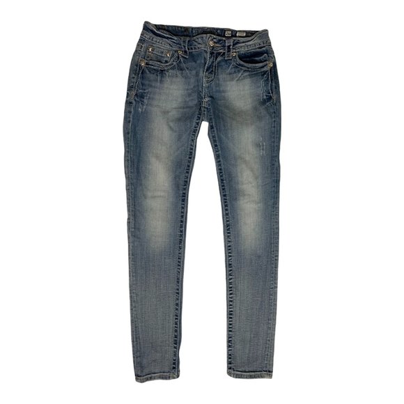 Miss Me Skinny Womens Jeans Tag 26 Light Blue Angel Wings Low-Rise W27xL32 Denim - Picture 2 of 12